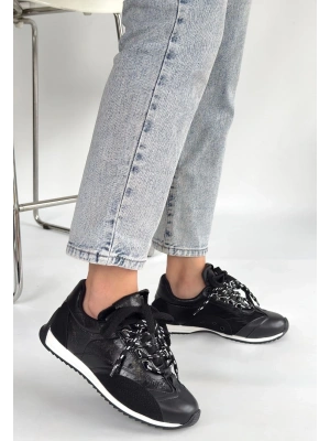 Ranu Siyah Cilt Paraşüt Detaylı Bağcıklı Spor Ayakkabı