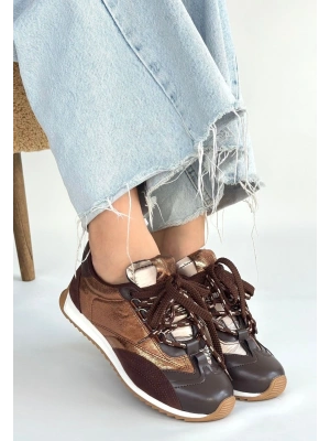 Reat Kahverengi Cilt Bağcıklı  Paraşüt Detaylı Spor Ayakkabı