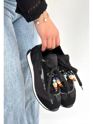 Riaf Siyah Cilt Bağcıklı Spor Ayakkabı