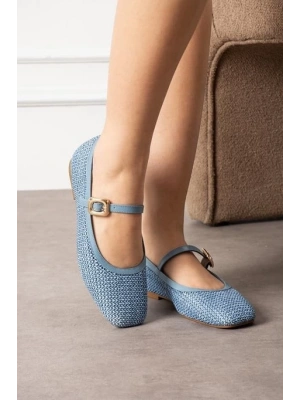 Rives Mavi Cilt Hasır Dokumalı Babet Ayakkabı