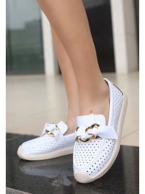 Riwan Beyaz Cilt Babet Ayakkabı