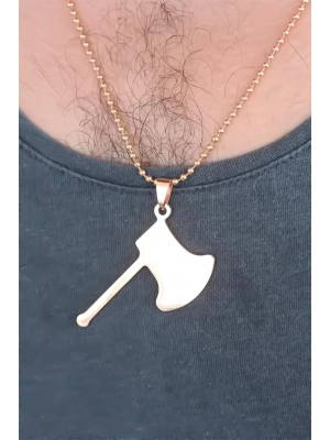 Rose Renk Metal Balta Figürlü Erkek Kolye