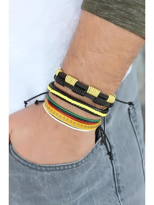 Sarı Renk Zımbalı Deri Erkek Bileklik Kombini