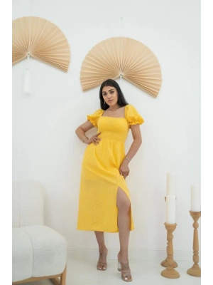 Sarı Tokalı Fisto Elbise