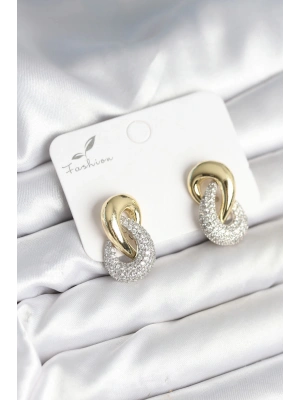 Sarmal Model Gold Gümüş Renk Pirinç Kadın Küpe