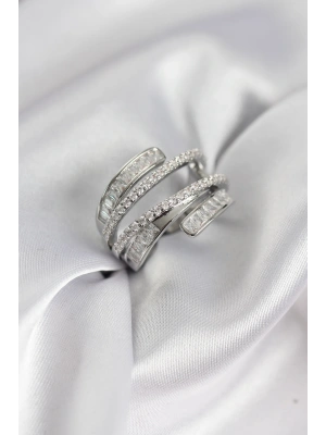 Sarmal Zirkon Baget Taşlı Gümüş Renk Kadın Yüzük