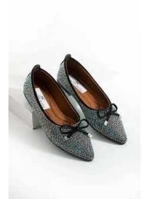 Sarra Siyah Saten İşlemeli Babet Ayakkabı