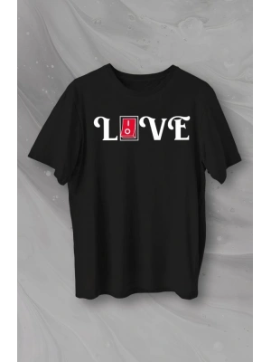Sevgililer Günü İçin Özel Tasarım Love Baskılı T-shirt - Siyah