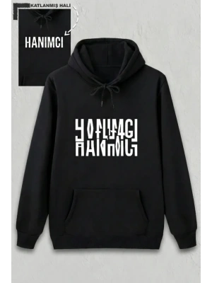 Sevgililer Günü Özel Kapüşonlu Hanımcı Baskılı Oversize Sweatshirt - Siyah