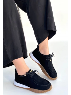 Sier Siyah Süet Bağcıklı Spor Ayakkabı