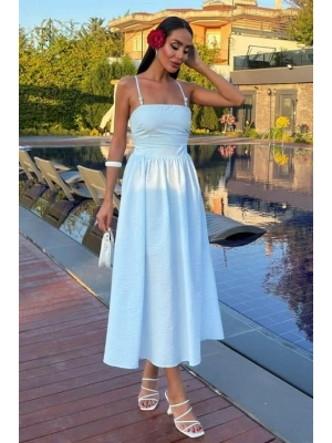 Sırtı Çapraz İpli Boncuk Detaylı Elbise 2902-08