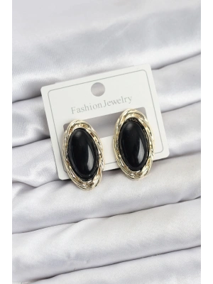 Siyah Badem Model Vintage Kadın Küpe