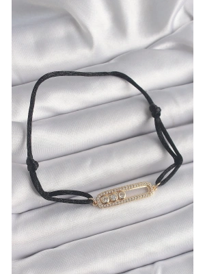 Siyah Renk İpli Asansör Gold Messika Model Kadın Bileklik