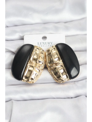 Siyah Renk Pirinç Vintage Kadın Küpe