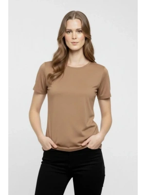 T-Shirt Bisiklet Yaka Slim Fit Likralı Tişört Günlük Basic Body - Kahverengi