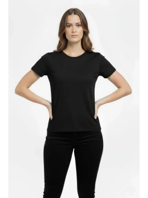 T-Shirt Bisiklet Yaka Slim Fit Likralı Tişört Günlük Basic Body - Siyah