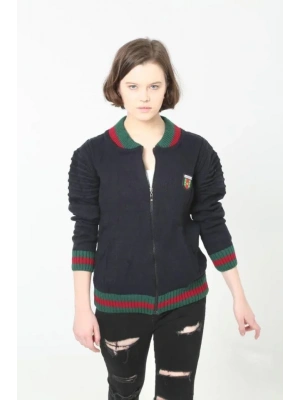 Tam Fermuarlı Triko Hırka - Lacivert