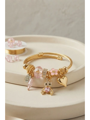 Tavşan Model Gold Renk Pembe Charmlı Bileklik