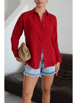 Tek cepli müslin gömlek bordo pt