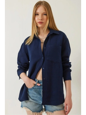 Tek cepli müslin gömlek lacivert pt