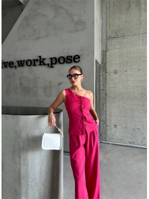 TEK KOL YELEK - PANTOLON TAKIM ATLAS - Fuşya