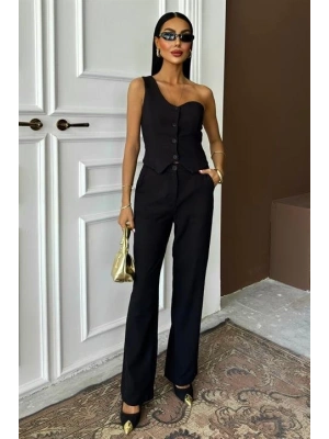 Tek Omuz Büstiyer Plazzo Pantolon Viscon Takım 10159