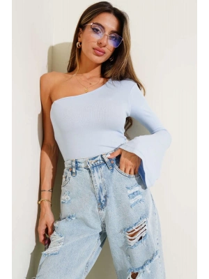 Tek Omuzlu Basic Bluz Mavi T4275