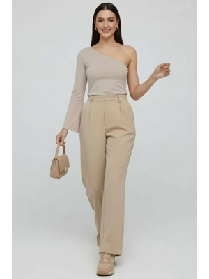 Tek Omuzlu Basic Bluz Vizon T4275