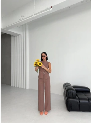 Ti̇na Asi̇metri̇k Keten Yelek Pantolon Takim