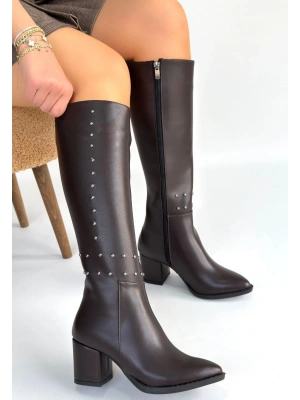 Tiyan Kahverengi Cilt Topuklu Çizme