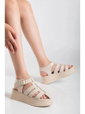 Toten Bej Cilt Kemerli Sandalet