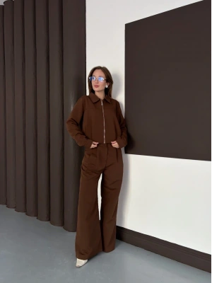 Trenç takım alt üst kahve ons