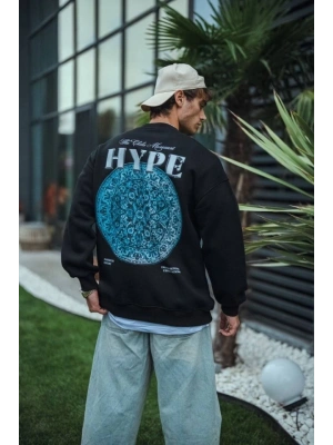 Üç İplik Bisiklet Yaka Baskılı SweatShirt - Siyah