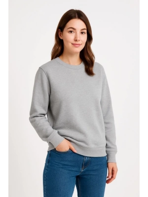 Üç İplik Düz Bisiklet Yaka SweatShirt - Gri