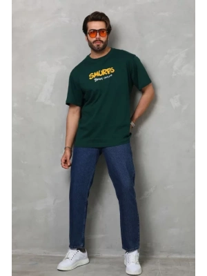 Unisex Basic Bisiklet Yaka Oversize T-Shirt - Yeşil