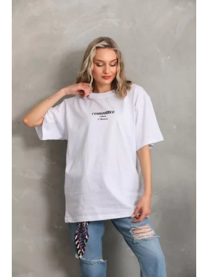 Unisex Baskılı Oversize T-Shirt - Beyaz