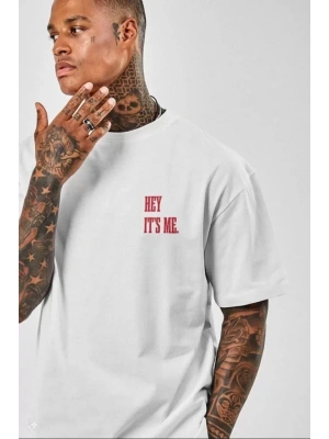 Unisex Baskılı Oversize T-Shirt - Beyaz