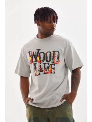 Unisex Baskılı Oversize T-Shirt - Gri