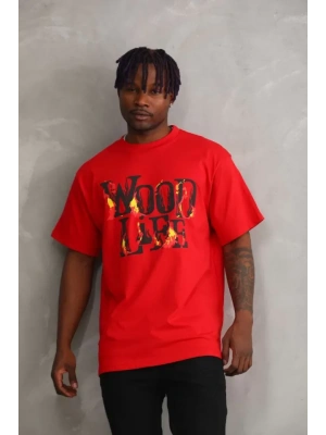 Unisex Baskılı Oversize T-Shirt - Kırmızı