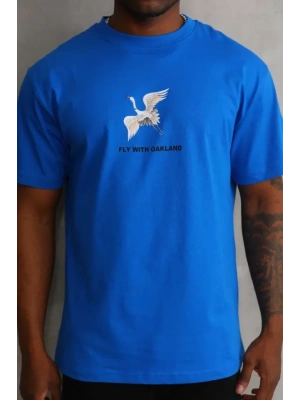 Unisex Baskılı Oversize T-Shirt - Mavi