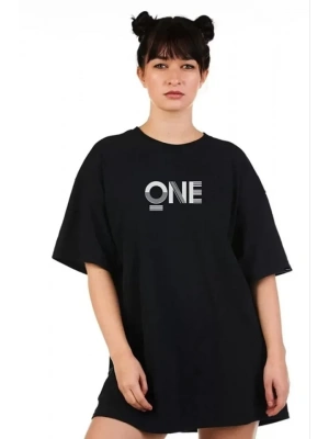 Unisex Baskılı Oversize T-Shirt - Siyah