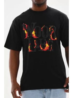 Unisex Baskılı Oversize T-Shirt - Siyah