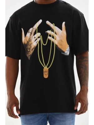 Unisex Baskılı Oversize T-Shirt - Siyah