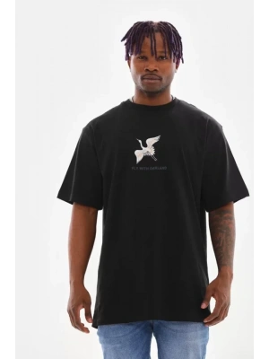 Unisex Baskılı Oversize T-Shirt - Siyah