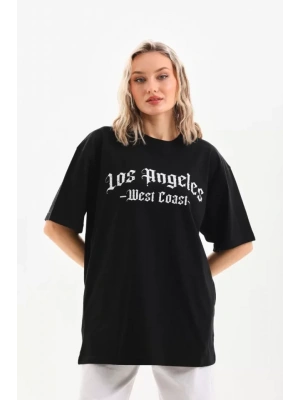 Unisex Baskılı Oversize T-Shirt - Siyah