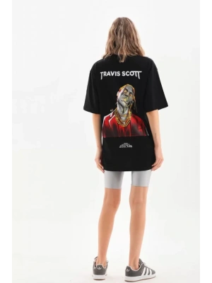 Unisex Baskılı Oversize T-Shirt - Siyah