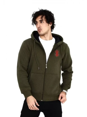 Unisex Baskılı Tam Fermuarlı Kapşonlu SweatShirt - Haki