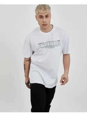 Unisex Bisiklet Yaka Baskılı Oversize T-Shirt - Beyaz