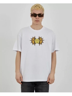 Unisex Bisiklet Yaka Baskılı Oversize T-Shirt - Beyaz