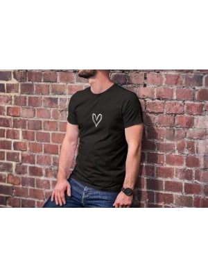 Unisex Bisiklet Yaka Baskılı Oversize T-Shirt - Siyah